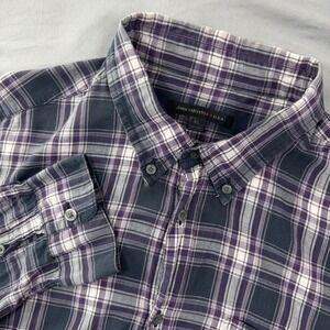 John Varvatos Mens XL Purple Black Plaid Cotton Button Down Shirt Career Casual